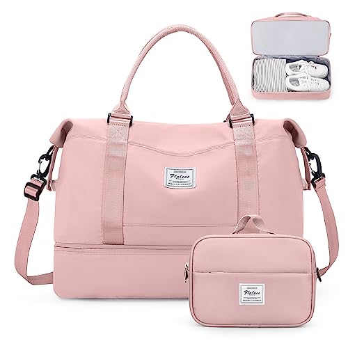 Wochenendtasche für Damen, persönliche Gegenstände, Reisetasche mit Schuhfach, Reisetasche mit Kulturbeutel, Pink, Set (Reisetasche + Kulturbeutel) von SYCNB