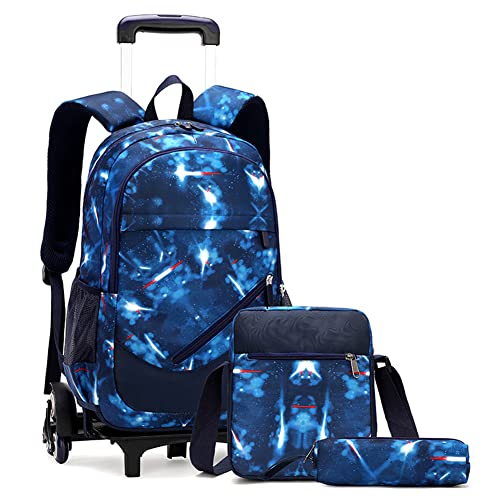 SYDARSYN Trolley Rucksäcke Rollen Rucksack Schulranzen mit 6 Rädern Kinder Schulrucksack Reisen für Mädchen Jungen Schultaschen Schultrolley Kinderrucksäcke mit Federmäppchen von SYDARSYN