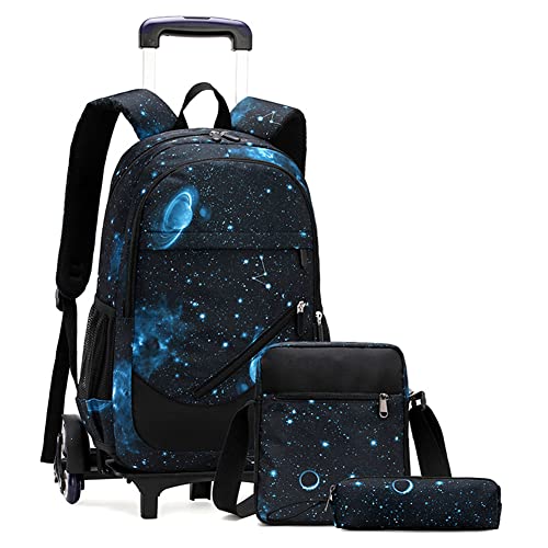 SYDARSYN Trolley Rucksäcke Rollen Rucksack Schulranzen mit 6 Rädern Kinder Schulrucksack Reisen für Mädchen Jungen Schultaschen Schultrolley Kinderrucksäcke mit Federmäppchen von SYDARSYN