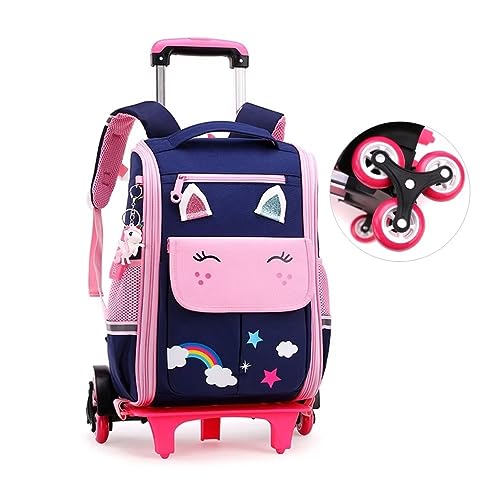 SYDARSYN Trolley Schulrucksack Mädchen, Rucksack mit Rollen für Mädchen, Trolley Schulranzen Rucksacktrolley für Grundschule Mittelschule Reisen (Blau) von SYDARSYN