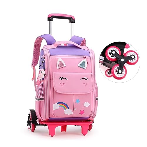 SYDARSYN Trolley Schulrucksack Mädchen, Rucksack mit Rollen für Mädchen, Trolley Schulranzen Rucksacktrolley für Grundschule Mittelschule Reisen (Lila) von SYDARSYN