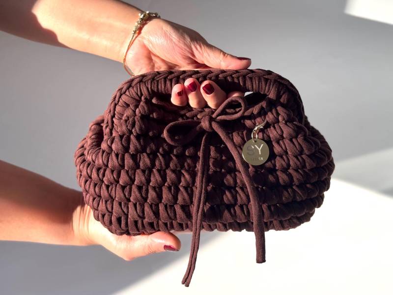 Braun Handgefertigte Häkeln Top Griff Clutch Baumwolle Make-Up Tasche von SYDESIGNSTOREtr