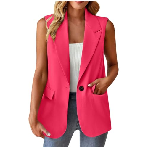 SYDUZAX Damen Ärmellos Weste Elegant Einfarbig Blazer Jacke Mantel Geschäft Büro Anzugjacke Revers Offene Vorderseite Freizeit Business Jacke mit Tasche von SYDUZAX
