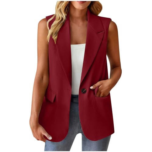 SYDUZAX Damen Ärmellos Weste Elegant Einfarbig Blazer Jacke Mantel Geschäft Büro Anzugjacke Revers Offene Vorderseite Freizeit Business Jacke mit Tasche von SYDUZAX