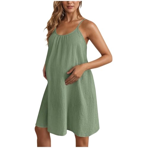 SYDUZAX Damenmode Einfarbig Verstellbare Strapse äRmelloses Umstandskleid Strapskleid Umstandsmode Baby Kind Tailliert Sommerkleider Leicht Luftig Sommer Freizeitkleid äRmellos Strandkleider von SYDUZAX