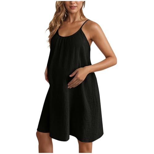 SYDUZAX Damenmode Einfarbig Verstellbare Strapse äRmelloses Umstandskleid Strapskleid Umstandsmode Baby Kind Tailliert Sommerkleider Leicht Luftig Sommer Freizeitkleid äRmellos Strandkleider von SYDUZAX
