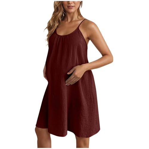SYDUZAX Damenmode Einfarbig Verstellbare Strapse äRmelloses Umstandskleid Strapskleid Umstandsmode Baby Kind Tailliert Sommerkleider Leicht Luftig Sommer Freizeitkleid äRmellos Strandkleider von SYDUZAX