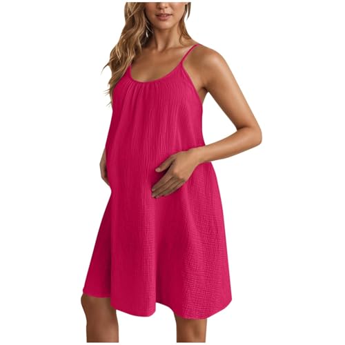 SYDUZAX Damenmode Einfarbig Verstellbare Strapse äRmelloses Umstandskleid Strapskleid Umstandsmode Baby Kind Tailliert Sommerkleider Leicht Luftig Sommer Freizeitkleid äRmellos Strandkleider von SYDUZAX