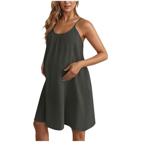 SYDUZAX Damenmode Einfarbig Verstellbare Strapse äRmelloses Umstandskleid Strapskleid Umstandsmode Baby Kind Tailliert Sommerkleider Leicht Luftig Sommer Freizeitkleid äRmellos Strandkleider von SYDUZAX