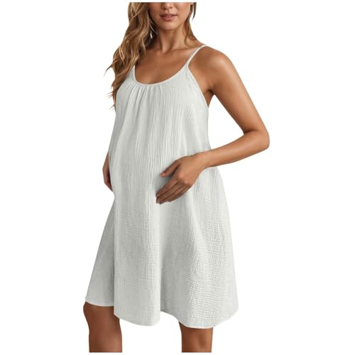 SYDUZAX Damenmode Einfarbig Verstellbare Strapse äRmelloses Umstandskleid Strapskleid Umstandsmode Baby Kind Tailliert Sommerkleider Leicht Luftig Sommer Freizeitkleid äRmellos Strandkleider von SYDUZAX