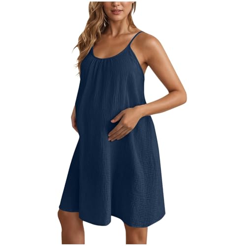 SYDUZAX Damenmode Einfarbig Verstellbare Strapse äRmelloses Umstandskleid Strapskleid Umstandsmode Baby Kind Tailliert Sommerkleider Leicht Luftig Sommer Freizeitkleid äRmellos Strandkleider von SYDUZAX