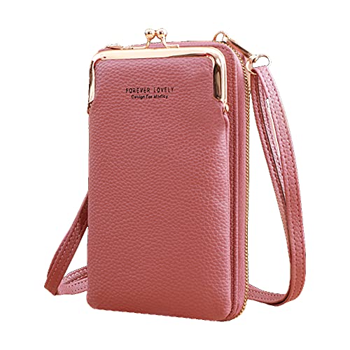 SYGA Frauen Telefon Tasche Damen Brieftasche PU Leder Handy Geldbörse Mini Umhängetasche mit Gurt Kartenfächer, Dunkelrosa, Forever Lovely SYGA Frauen Telefon Tasche Damen Brieftasche PU Leder Handy Geldbörse Mini Umhängetasche mit Gurt Kartenfächer, Dunkelrosa, Forever Lovely von SYGA