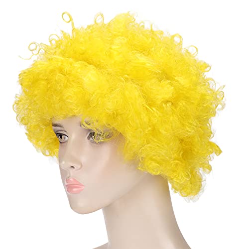 Afro Perücke, Halloween Kostüme Perücke, 70Er Jahre Outfits für Männer und Frauen, Bequeme, Atmungsaktive Perücke, Geeignet für Halloween Party Rollenspiele (Gelb) von SYH&AQYE