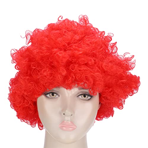 Afro Perücke, Halloween Kostüme Perücke, 70Er Jahre Outfits für Männer und Frauen, Bequeme, Atmungsaktive Perücke, Geeignet für Halloween Party Rollenspiele (Rot) von SYH&AQYE
