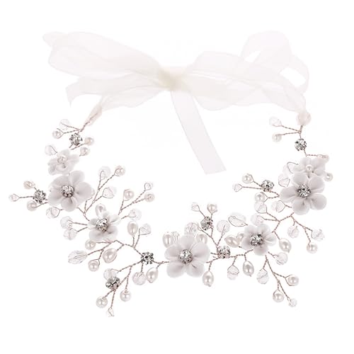 Blumenhaarschmuck Für Bräute,Eleganter Haarband mit Perlen, Kristallen & Künstlichen Blüten,Flexibles Silberfarbenes Hochzeits Haaraccessoire für Damen Mädchen and Brautjungfern von SYHSYC