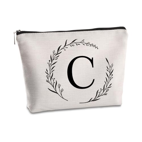 SYIJIMSJKT C-Initiale personalisierte Reise-Make-up-Tasche, monogrammiert, Geschenke für Frauen, Mutter, beste Freundin, Braut, Brautjungfer, Kosmetiktasche, Geburtstagsgeschenke, Weiss/opulenter von Syijimsjkt