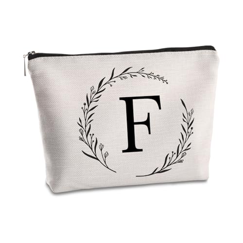 SYIJIMSJKT F Initiale personalisierte Reise-Make-up-Tasche, monogrammiert, Geschenke für Frauen, Mutter, beste Freundin, Braut, Brautjungfer, Kosmetiktasche, Geburtstagsgeschenke, Weiss/opulenter von SYIJIMSJKT