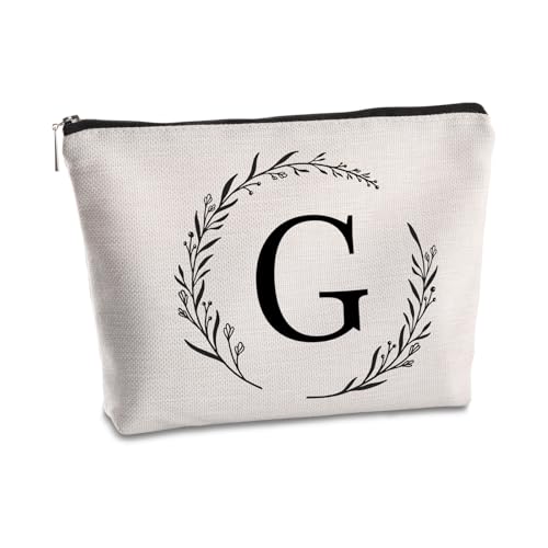 SYIJIMSJKT G Initiale personalisierte Reise-Make-up-Tasche, monogrammiert, Geschenke für Frauen, Mutter, beste Freundin, Braut, Brautjungfer, Kosmetiktasche, Geburtstagsgeschenke, Weiss/opulenter von SYIJIMSJKT