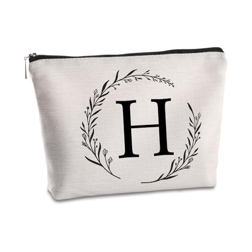 SYIJIMSJKT H Initiale personalisierte Reise-Make-up-Tasche, monogrammiert, Geschenke für Frauen, Mutter, beste Freundin, Braut, Brautjungfer, Kosmetiktasche, Geburtstagsgeschenke, Weiss/opulenter von SYIJIMSJKT