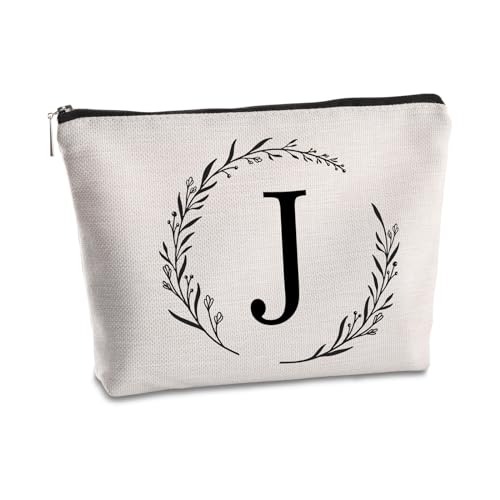 SYIJIMSJKT J Initial Personalisierte Reise-Make-up-Tasche, monogrammiert, Geschenke für Frauen, Mutter, beste Freundin, Braut, Brautjungfer, Kosmetiktasche, Geburtstagsgeschenke, Weiss/opulenter von SYIJIMSJKT