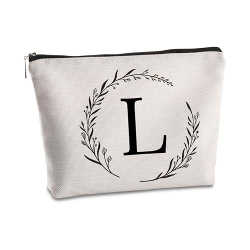 SYIJIMSJKT L Initiale personalisierte Reise-Make-up-Tasche, monogrammiert, Geschenke für Frauen, Mutter, beste Freundin, Braut, Brautjungfer, Kosmetiktasche, Geburtstagsgeschenke, Weiss/opulenter von SYIJIMSJKT