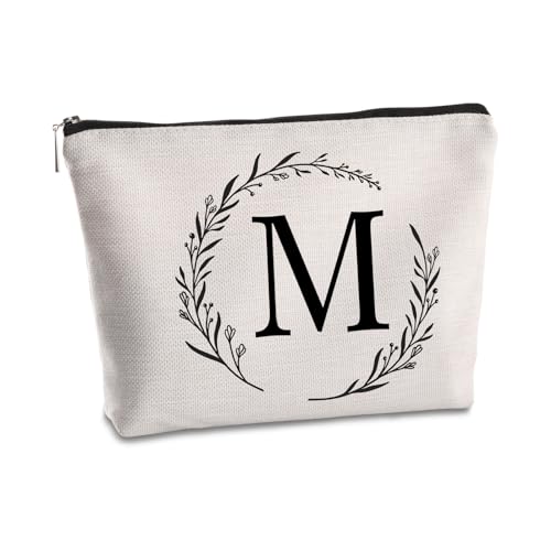 SYIJIMSJKT M Initiale personalisierte Reise-Make-up-Tasche, monogrammiert, Geschenke für Frauen, Mutter, beste Freundin, Braut, Brautjungfer, Kosmetiktasche, Geburtstagsgeschenke, Weiss/opulenter von Syijimsjkt