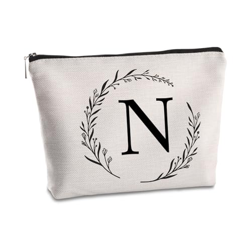 SYIJIMSJKT N Initial Personalisierte Reise-Make-up-Tasche, monogrammiert, Geschenke für Frauen, Mutter, beste Freundin, Braut, Brautjungfer, Kosmetiktasche, Geburtstagsgeschenke, Weiss/opulenter von SYIJIMSJKT