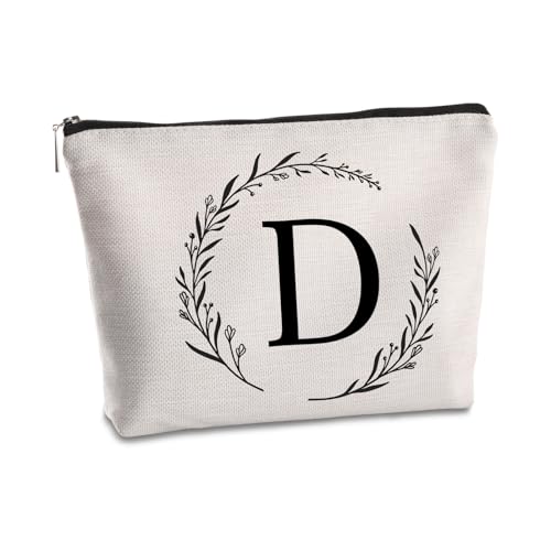 SYIJIMSJKT Personalisierte Reise-Make-up-Tasche mit Monogramm, Geschenke für Frauen, Mutter, beste Freundin, Braut, Brautjungfer, Kosmetiktasche, Geburtstagsgeschenke, Weiss/opulenter Garten, Small, D von SYIJIMSJKT