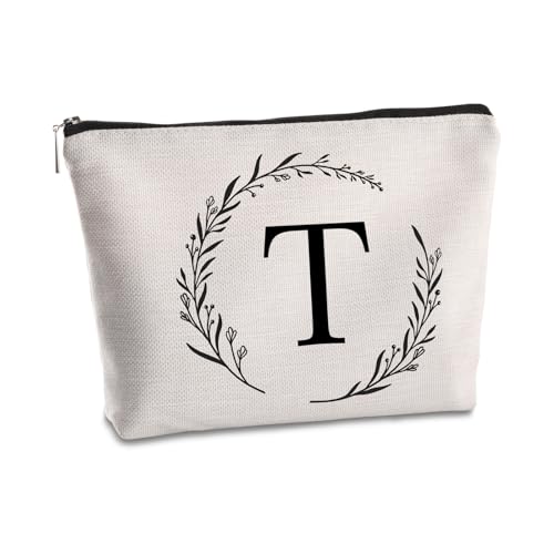 SYIJIMSJKT T-Initiale personalisierte Reise-Make-up-Tasche, monogrammiert, Geschenke für Frauen, Mutter, beste Freundin, Braut, Brautjungfer, Kosmetiktasche, Geburtstagsgeschenke, Weiss/opulenter von SYIJIMSJKT