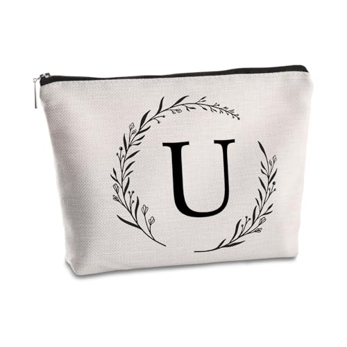 SYIJIMSJKT U Initiale personalisierte Reise-Make-up-Tasche, monogrammiert, Geschenke für Frauen, Mutter, beste Freundin, Braut, Brautjungfer, Kosmetiktasche, Geburtstagsgeschenke, Weiss/opulenter von SYIJIMSJKT