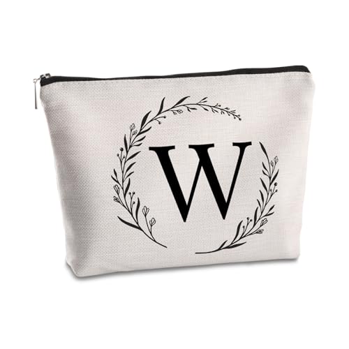 SYIJIMSJKT W Initiale personalisierte Reise-Make-up-Tasche, monogrammiert, Geschenke für Frauen, Mutter, beste Freundin, Braut, Brautjungfer, Kosmetiktasche, Geburtstagsgeschenke, Weiss/opulenter von SYIJIMSJKT