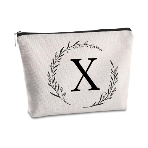 SYIJIMSJKT X Initial Personalisierte Reise Make-up Tasche Monogrammiert Geschenke für Frauen Mama Beste Freundin Braut Brautjungfer Kosmetiktasche Geburtstagsgeschenk, Weiss/opulenter Garten, Small, X von SYIJIMSJKT