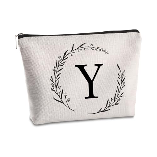 SYIJIMSJKT Y Initial Personalisierte Reise-Make-up-Tasche, monogrammiert, Geschenke für Frauen, Mutter, beste Freundin, Braut, Brautjungfer, Kosmetiktasche, Geburtstagsgeschenke, Weiss/opulenter von SYIJIMSJKT