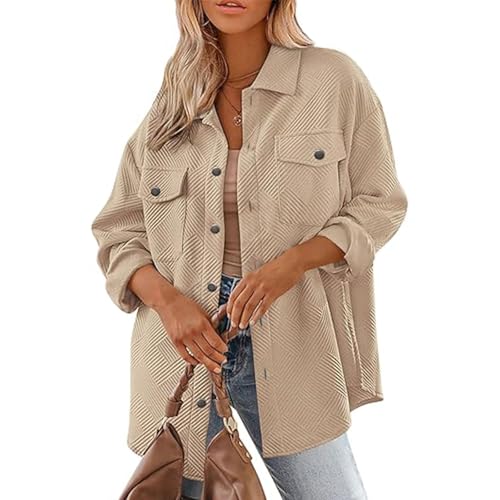 SYKT Bluse Damen Langarmshirt Lässig Oberteile Hemd Einfarbig Tops Button-Down Shacket Mantels Hemdjacke von SYKT