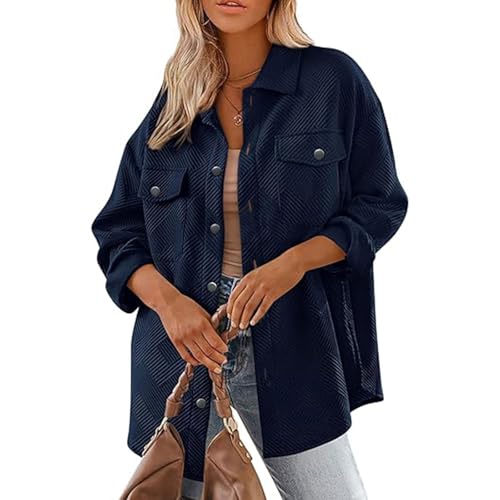 SYKT Bluse Damen Langarmshirt Lässig Oberteile Hemd Einfarbig Tops Button-Down Shacket Mantels Hemdjacke von SYKT