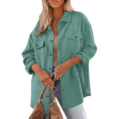 SYKT Bluse Damen Langarmshirt Lässig Oberteile Hemd Einfarbig Tops Button-Down Shacket Mantels Hemdjacke von SYKT