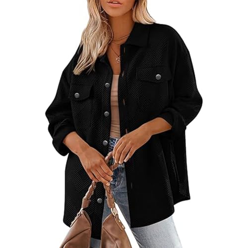 SYKT Bluse Damen Langarmshirt Lässig Oberteile Hemd Einfarbig Tops Button-Down Shacket Mantels Hemdjacke von SYKT
