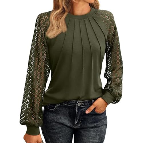 SYKT Damen T-Shirt Lässiges Langarm Oberteil Plissee vorne mit Rundhalsausschnitt Waffel Damen Tops von SYKT