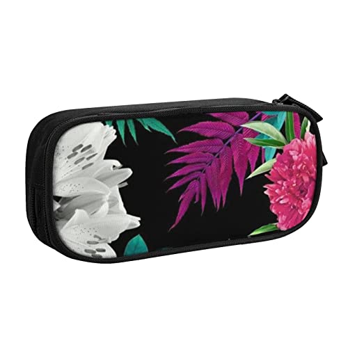 Best Floral Tulpe Muster Drucken Doppeldeck Federmäppchen mit für Schule, Büro und Reisen, hohe Kapazität, Schwarz , Einheitsgröße, Taschen-Organizer von SYLALE