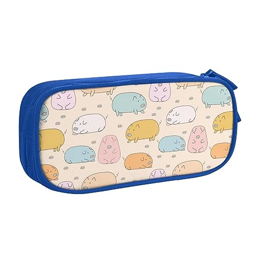 Buntes Federmäppchen mit niedlichem Schweine-Motiv, doppelstöckig, für Schule, Büro und Reisen, hohe Kapazität, blau, Einheitsgröße, Taschen-Organizer von SYLALE