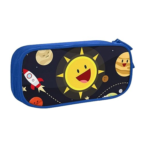 Cartoon Sun Print Double Deck Federmäppchen mit für Schule, Büro und Reisen, hohe Kapazität, blau, Einheitsgröße, Taschen-Organizer von SYLALE