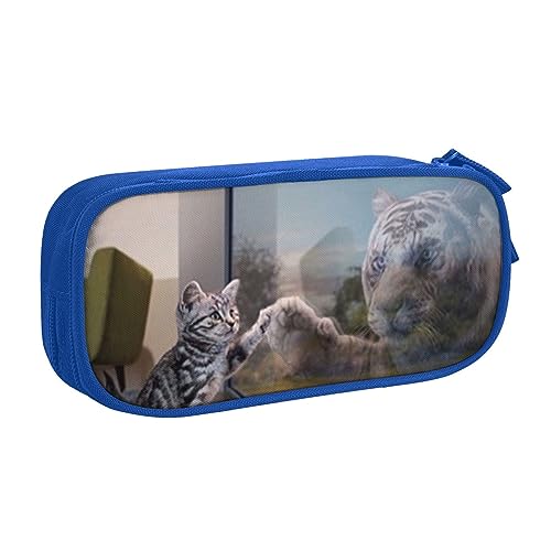 Doppeldeckiges Federmäppchen mit Katze und Reflexion Tiger Tierdruck für Schule, Büro und Reisen, hohe Kapazität, blau, Einheitsgröße, Taschen-Organizer von SYLALE