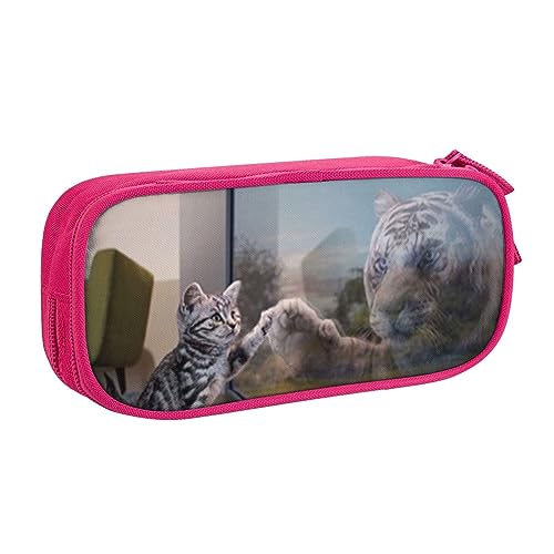 Doppeldeckiges Federmäppchen mit Katze und Reflexion Tiger Tierdruck für Schule, Büro und Reisen, hohe Kapazität, rose, Einheitsgröße, Taschen-Organizer von SYLALE