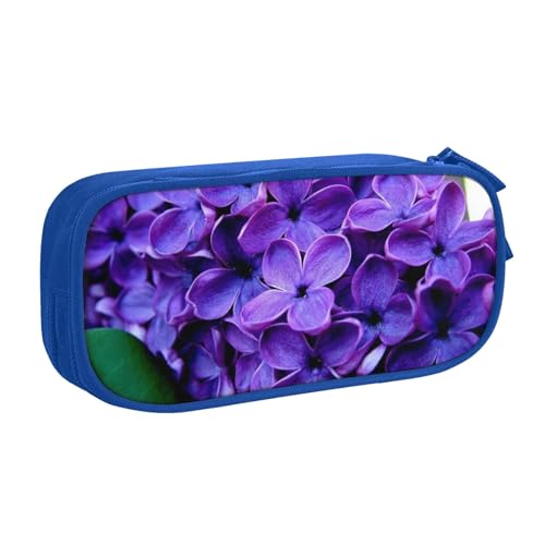 Doppeldeckiges Federmäppchen mit violettem Blumendruck, für Schule, Büro und Reisen, hohe Kapazität, blau, Einheitsgröße, Taschen-Organizer von SYLALE