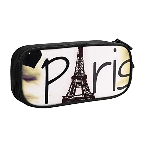 Eiffelturm Liebe Paris Drucken Doppeldeck Federmäppchen mit für Schule, Büro und Reisen, hohe Kapazität, Schwarz , Einheitsgröße, Taschen-Organizer von SYLALE