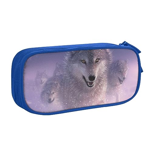 Federmäppchen, Motiv: laufender Wolf, doppelstöckig, für Schule, Büro und Reisen, hohe Kapazität, blau, Einheitsgröße, Taschen-Organizer von SYLALE