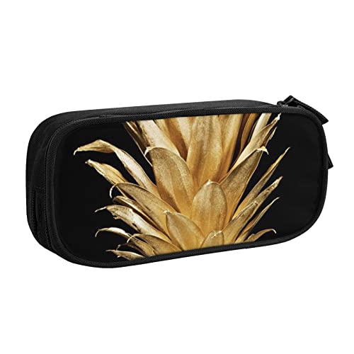 Federmäppchen mit Ananas-Motiv, doppelstöckig, für Schule, Büro und Reisen, hohe Kapazität, goldfarben, Schwarz , Einheitsgröße, Taschen-Organizer von SYLALE