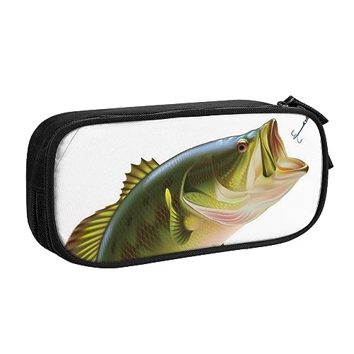 Federmäppchen mit Angelschnur, der kleine Fische isst, doppelstöckig, für Schule, Büro und Reisen, hohe Kapazität, Schwarz , Einheitsgröße, Taschen-Organizer von SYLALE