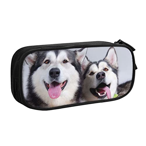 Federmäppchen mit Aufdruck "Happy Dog", doppelstöckig, für Schule, Büro und Reisen, hohe Kapazität, Schwarz , Einheitsgröße, Taschen-Organizer von SYLALE