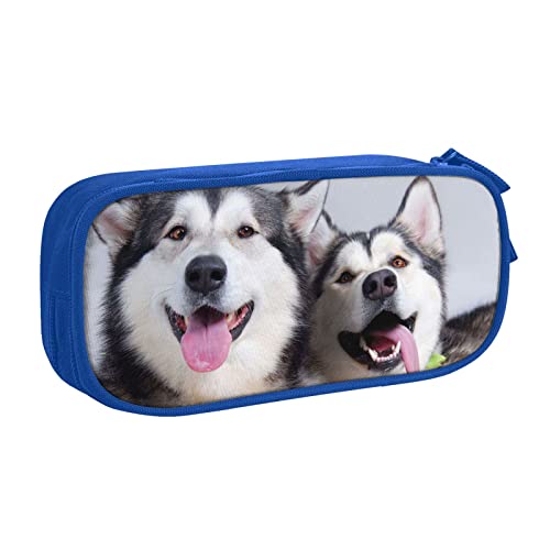 Federmäppchen mit Aufdruck "Happy Dog", doppelstöckig, für Schule, Büro und Reisen, hohe Kapazität, blau, Einheitsgröße, Taschen-Organizer von SYLALE